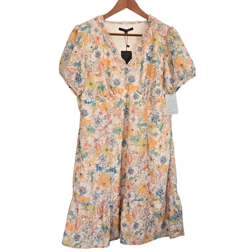 NWT Soft Romantic Tiered Midi Dress Floral Pastel Garden Picnic Sweetheart Large